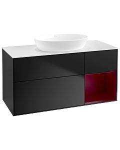 Villeroy und Boch Finion Villeroy und Boch GA71HBPD 120cm, plaque de recouvrement blanc mat, Emotion, étagères Peony laqué mat, laqué noir mat