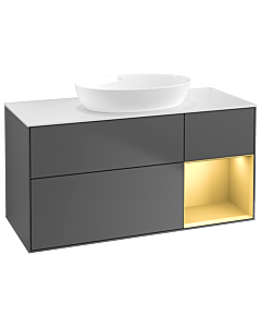 Villeroy und Boch Finion Waschtischunterschrank GA71HFGK 120cm, Abdeckplatte white matt, Emotion, Regale Gold matt lacquer, Anthracite matt