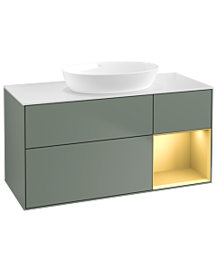 Villeroy und Boch Finion Villeroy und Boch GA71HFGM 120cm, plaque de recouvrement blanc mat, Emotion, étagères laqué mat or, Olive Matt Lacquer
