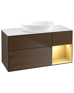 Villeroy und Boch Finion Waschtischunterschrank GA71HFGN 120cm, Abdeckplatte white matt, Emotion, Regale Gold matt lacquer, Walnut veneer