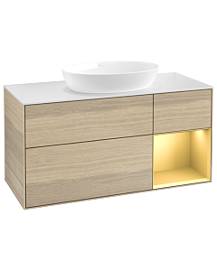 Villeroy und Boch Finion Waschtischunterschrank GA71HFPC 120cm, Abdeckplatte white matt, Emotion, Regale Gold matt lacquer, Oak Veneer