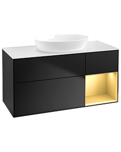 Villeroy und Boch Finion Waschtischunterschrank GA71HFPD 120cm, Abdeckplatte white matt, Emotion, Regale Gold matt lacquer, Black matt lacquer