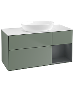 Villeroy und Boch Finion Villeroy und Boch GA71HGGM 120cm, plaque de recouvrement blanc mat, Emotion, étagères laqué mat Midnight, Olive Matt Lacquer