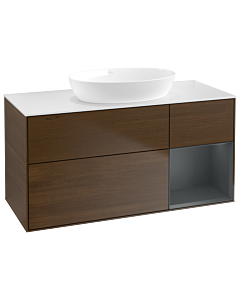 Villeroy und Boch Finion Villeroy und Boch Finion GA71HGGN 120cm, cover plate white matt, Emotion, shelves Midnight matt lacquer, walnut veneer