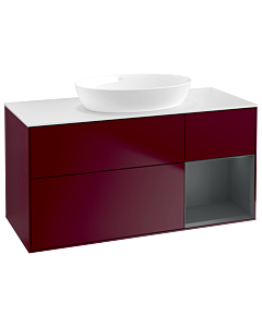 Villeroy und Boch Finion Villeroy und Boch GA71HGHB 120cm, plaque de recouvrement blanc mat, Emotion, étagères laqué mat Midnight, Peony Matt