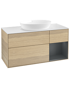 Villeroy und Boch Finion Villeroy und Boch GA71HGPC 120cm, plaque de recouvrement blanc mat, Emotion, étagères laqué mat Midnight, Oak Veneer