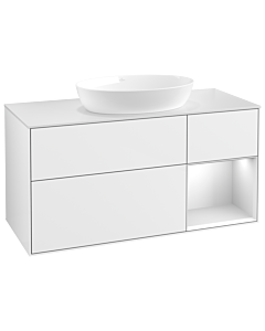 Villeroy und Boch Finion Villeroy und Boch GA71MTGF 120cm, plaque de recouvrement blanc mat, Emotion, étagères laqué blanc mat, laqué blanc brillant