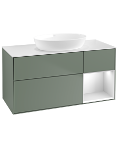 Villeroy und Boch Finion Villeroy und Boch GA71MTGM 120cm, plaque de recouvrement blanc mat, Emotion, étagères laqué blanc mat, Olive Matt Lacquer