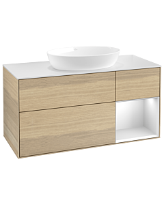 Villeroy und Boch Finion Villeroy und Boch GA71MTPC 120cm, plaque de recouvrement blanc mat, Emotion, étagères laqué blanc mat, Oak Veneer