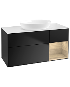 Villeroy und Boch Finion Waschtischunterschrank GA71PCPD 120cm, Abdeckplatte white matt, Emotion, Regale Oak Veneer, Black matt lacquer