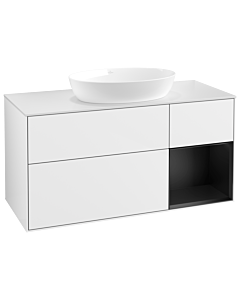 Villeroy und Boch Finion Waschtischunterschrank GA71PDGF 120cm, Abdeckplatte white matt, Emotion, Regale Black matt lacquer, Glossy white lacquer
