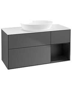 Villeroy und Boch Finion Villeroy und Boch GA71PDGK 120cm, plaque de recouvrement blanc mat, Emotion, étagères laqué noir mat, anthracite mat
