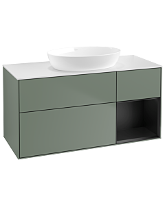 Villeroy und Boch Finion Villeroy und Boch GA71PDGM 120cm, plaque de recouvrement blanc mat, Emotion, étagères laqué noir mat, Olive Matt Lacquer