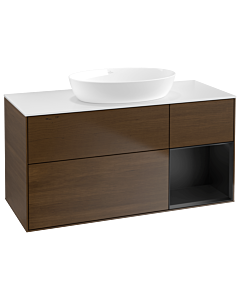 Villeroy und Boch Finion Villeroy und Boch Finion GA71PDGN 120cm, cover plate white matt, Emotion, shelves black matt lacquer, walnut veneer