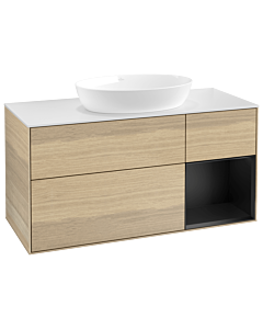 Villeroy und Boch Finion Villeroy und Boch GA71PDPC 120cm, plaque de recouvrement blanc mat, Emotion, étagères laqué noir mat, Oak Veneer