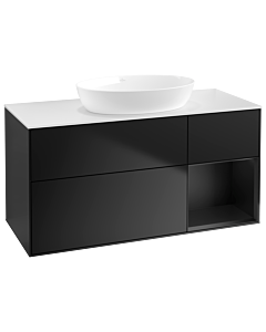 Villeroy und Boch Finion Villeroy und Boch GA71PDPD 120cm, plaque de recouvrement blanc mat, Emotion, étagères laqué noir mat, laqué noir mat