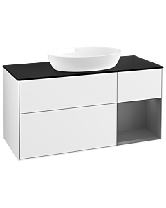 Villeroy und Boch Finion Villeroy und Boch GA72GKGF 120cm, plaque de recouvrement noir mat, Emotion, étagères Laque anthracite mate, Laque blanche brillante