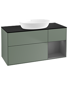 Villeroy und Boch Finion Waschtischunterschrank GA72GKGM 120cm, Abdeckplatte black matt, Emotion, Regale Anthracite matt lacquer, Olive Matt Lacquer