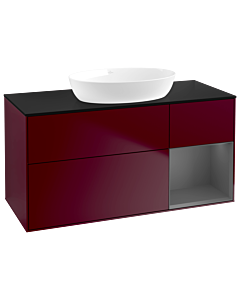 Villeroy und Boch Finion GA72GKHB 120cm, plaque de recouvrement noire mate, Emotion, étagères Peony Matt anthracite mat, Peony Matt