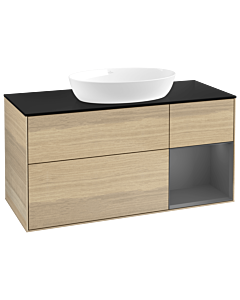 Villeroy und Boch Finion Waschtischunterschrank GA72GKPC 120cm, Abdeckplatte black matt, Emotion, Regale Anthracite matt lacquer, Oak Veneer