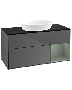 Villeroy und Boch Finion Villeroy und Boch GA72GMGK 120cm, plaque de recouvrement noir mat, Emotion, étagères laqué olive mat, anthracite mat