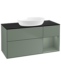 Villeroy und Boch Finion GA72GMGM 120cm, plaque de recouvrement noir mat, Emotion, étagères laqué olive mat, Olive Matt Lacquer