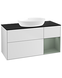 Villeroy und Boch Finion Villeroy und Boch Finion GA72GMMT 120cm, cover plate black matt, Emotion, shelves olive matt lacquer, white matt lacquer