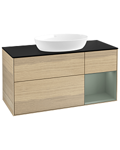 Villeroy und Boch Finion Waschtischunterschrank GA72GMPC 120cm, Abdeckplatte black matt, Emotion, Regale Olive matt lacquer, Oak Veneer