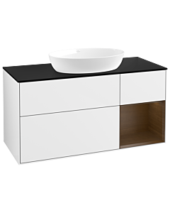 Villeroy und Boch Finion Waschtischunterschrank GA72GNGF 120cm, Abdeckplatte black matt, Emotion, Regale Walnut Veneer, Glossy white lacquer