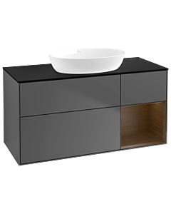 Villeroy und Boch Finion GA72GNGK 120cm, plaque de recouvrement noire mate, Emotion, étagères Walnut Veneer , anthracite mat