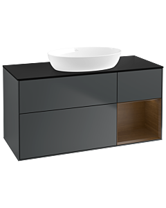Villeroy und Boch Finion Waschtischunterschrank GA72GNHG 120cm, Abdeckplatte black matt, Emotion, Regale Walnut Veneer, Midnight Blue Matt Lacquer