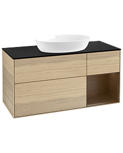 Villeroy und Boch Finion Waschtischunterschrank GA72GNPC 120cm, Abdeckplatte black matt, Emotion, Regale Walnut Veneer, Oak Veneer