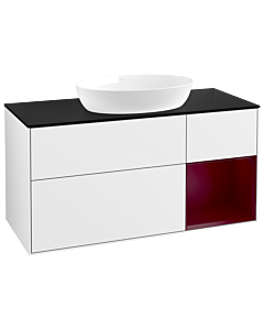 Villeroy und Boch Finion Waschtischunterschrank GA72HBGF 120cm, Abdeckplatte black matt, Emotion, Regale Peony matt lacquer, Glossy white lacquer