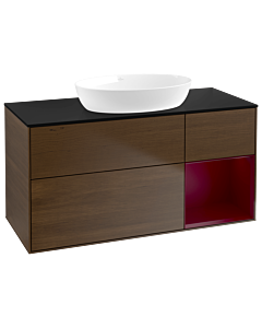 Villeroy und Boch Finion Waschtischunterschrank GA72HBGN 120cm, Abdeckplatte black matt, Emotion, Regale Peony matt lacquer, Walnut veneer