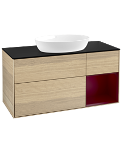 Villeroy und Boch Finion Villeroy und Boch GA72HBPC 120cm, plaque de recouvrement noir mat, Emotion, étagères Peony laqué mat, Oak Veneer