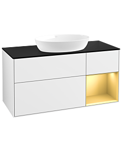 Villeroy und Boch Finion Waschtischunterschrank GA72HFGF 120cm, Abdeckplatte black matt, Emotion, Regale Gold matt lacquer, Glossy white lacquer