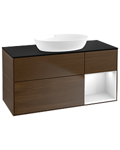 Villeroy und Boch Finion Villeroy und Boch GA72MTGN 120cm, plaque de recouvrement noir mat, Emotion, étagères laqué blanc mat, placage noyer