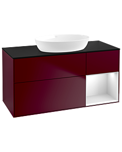 Villeroy und Boch Finion Waschtischunterschrank GA72MTHB 120cm, Abdeckplatte black matt, Emotion, Regale White matt lacquer, Peony Matt