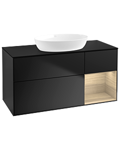 Villeroy und Boch Finion GA72PCPD 120cm, plaque de recouvrement noir mat, Emotion, étagères Oak Veneer , laqué noir mat