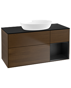 Villeroy und Boch Finion Villeroy und Boch Finion GA72PDGN 120cm, cover plate black matt, Emotion, shelves black matt lacquer, walnut veneer