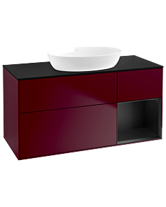 Villeroy und Boch Finion Villeroy und Boch GA72PDHB 120cm, plaque de recouvrement noire mate, Emotion, étagères Peony Matt noir mat, Peony Matt