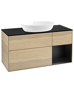 Villeroy und Boch Finion GA72PDPC 120cm, plaque de recouvrement noire mate, Emotion, étagères Oak Veneer noir mat, Oak Veneer