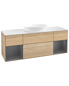 Villeroy und Boch Finion Villeroy und Boch GD01GKPC 120cm, plaque de recouvrement blanc mat, Emotion, étagères laqué mat anthracite, Oak Veneer