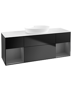 Villeroy und Boch Finion Villeroy und Boch GD01GKPD 120cm, plaque de recouvrement blanc mat, Emotion, étagères laqué anthracite mat, laqué noir mat