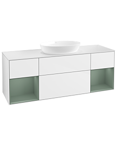 Villeroy und Boch Finion Waschtischunterschrank GD01GMGF 120cm, Abdeckplatte white matt, Emotion, Regale Olive matt lacquer, Glossy white lacquer