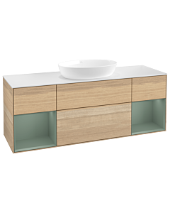 Villeroy und Boch Finion Villeroy und Boch GD01GMPC 120cm, plaque de recouvrement blanc mat, Emotion, étagères laqué olive mat, Oak Veneer