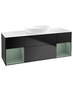 Villeroy und Boch Finion Villeroy und Boch GD01GMPD 120cm, plaque de recouvrement blanc mat, Emotion, étagères laqué olive mat, laqué noir mat