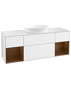 Villeroy und Boch Finion Villeroy und Boch GD01GNGF 120cm, plaque de recouvrement blanc mat, Emotion, étagères Walnut Veneer , laqué blanc brillant