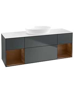 Villeroy und Boch Finion Villeroy und Boch GD01GNHG 120cm, plaque de recouvrement blanc mat, Emotion, étagères Walnut Veneer , Midnight Blue Matt Lacquer