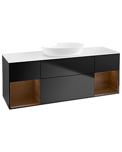 Villeroy und Boch Finion Villeroy und Boch GD01GNPD 120cm, plaque de recouvrement blanc mat, Emotion, étagères Walnut Veneer , laqué noir mat